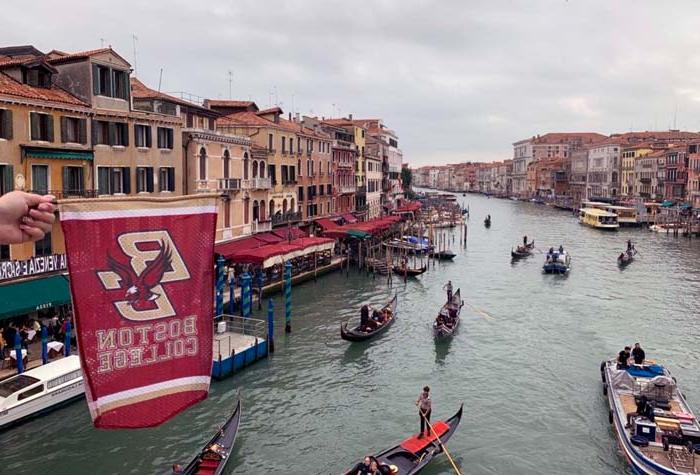 BC banner in front of the Grand Canal in Venice